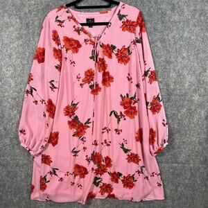 Worthington X-LG Pink Strawberry Cross‎ Nech Long-sleeve Shift Dress